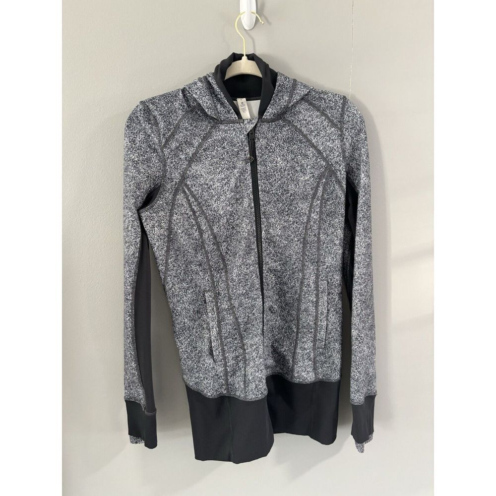 Lululemon Womens‎ Black Grey Hooded Pockets Full Zip Sweatshirt Long Size 6